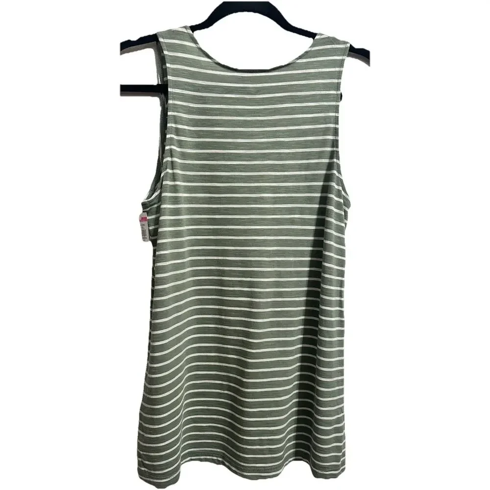 Caslon Women's Green White Stripes Sleeveless Top Stretch Summer Beach Size XS